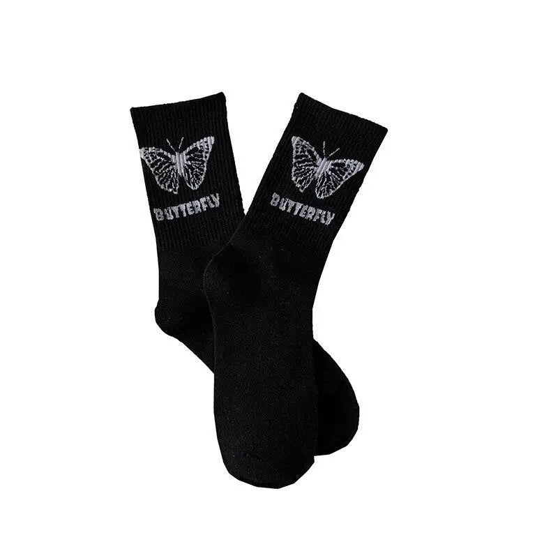 Butterfly Cotton Socks Black and White Design / One Size