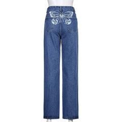 Butterfly High Waisted Denim Jeans Wide Leg Style