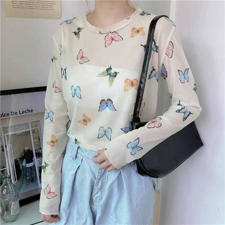 Butterfly Long Sleeved See through Sweatshirt With Tube