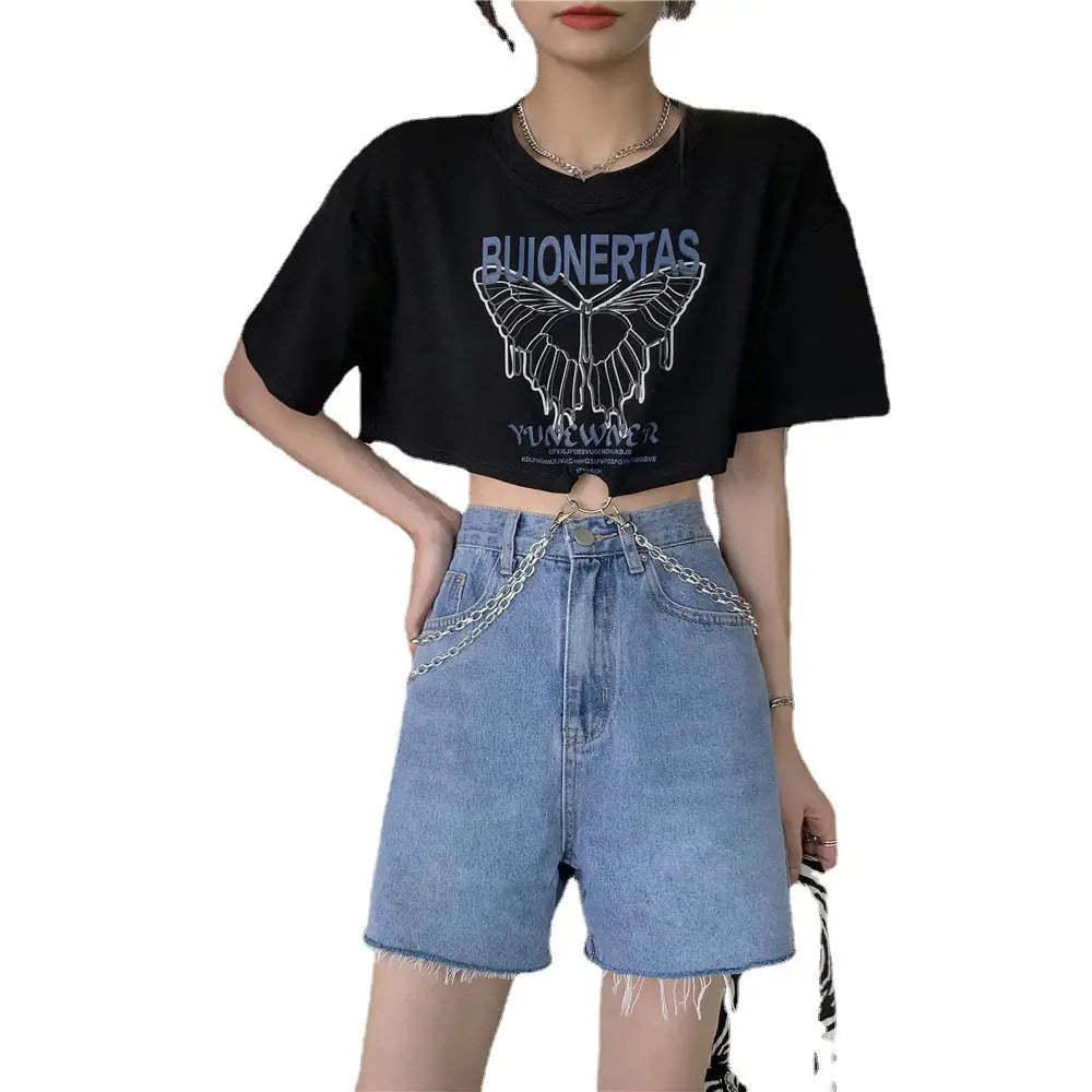 Butterfly Loose With Chains Crop Top