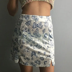 Butterfly Print Double Slits Skirt