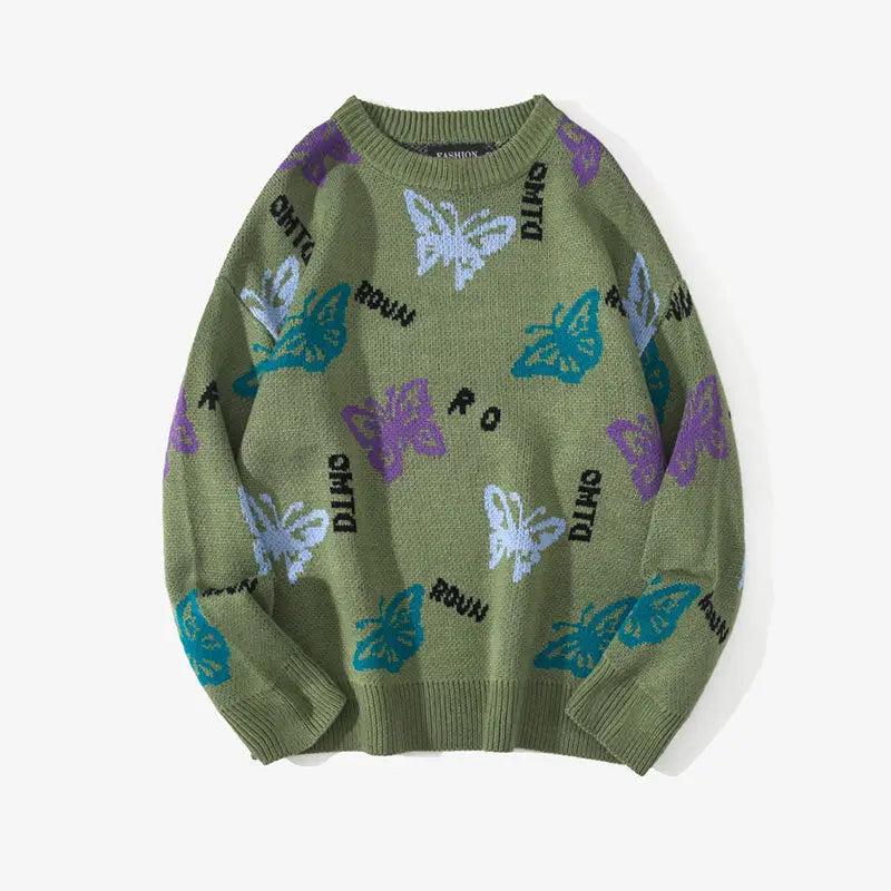 Butterfly Print Knitted Sweater