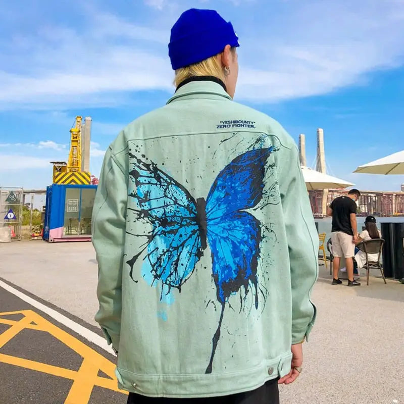 Butterfly Print Loose Denim Jacket for Women