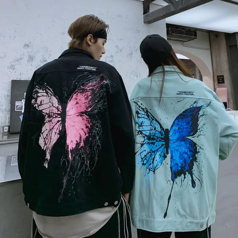 Butterfly Print Loose Denim Jacket for Women