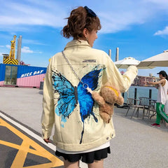 Butterfly Print Loose Denim Jacket for Women