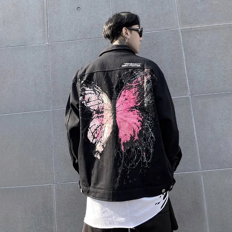 Butterfly Print Loose Denim Jacket for Women