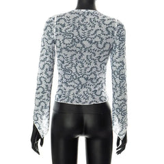 Butterfly See Through Long Sleeve Crop Top