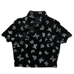 Butterfly Short-Sleeve Japanese Crop Top - One Color / S