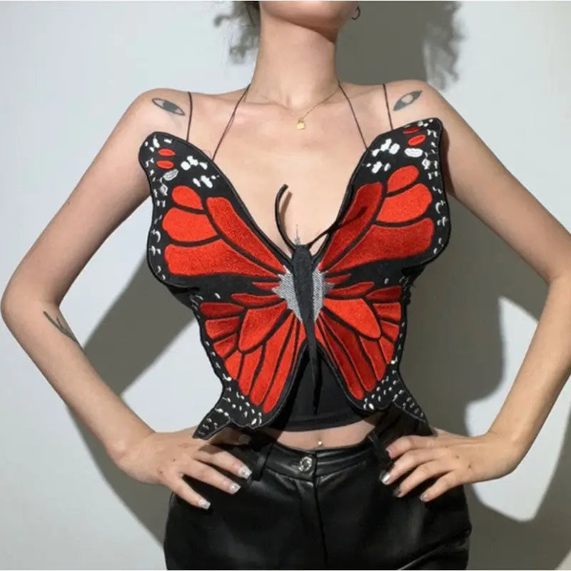 Butterfly Sleeveless Crop Top Corset