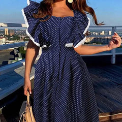 Butterfly Sleeves Dot Pattern Dress