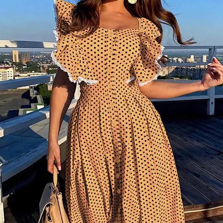 Butterfly Sleeves Dot Pattern Dress