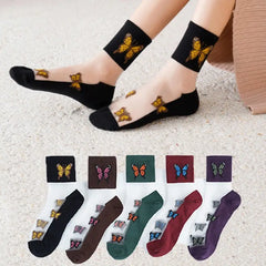 Butterfly Transparent Ankle Socks Cotton Rayon Low Tube
