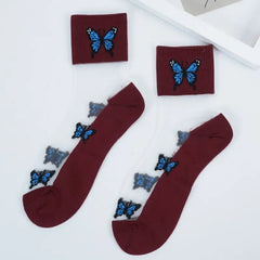Butterfly Transparent Ankle Socks Cotton Rayon Low Tube
