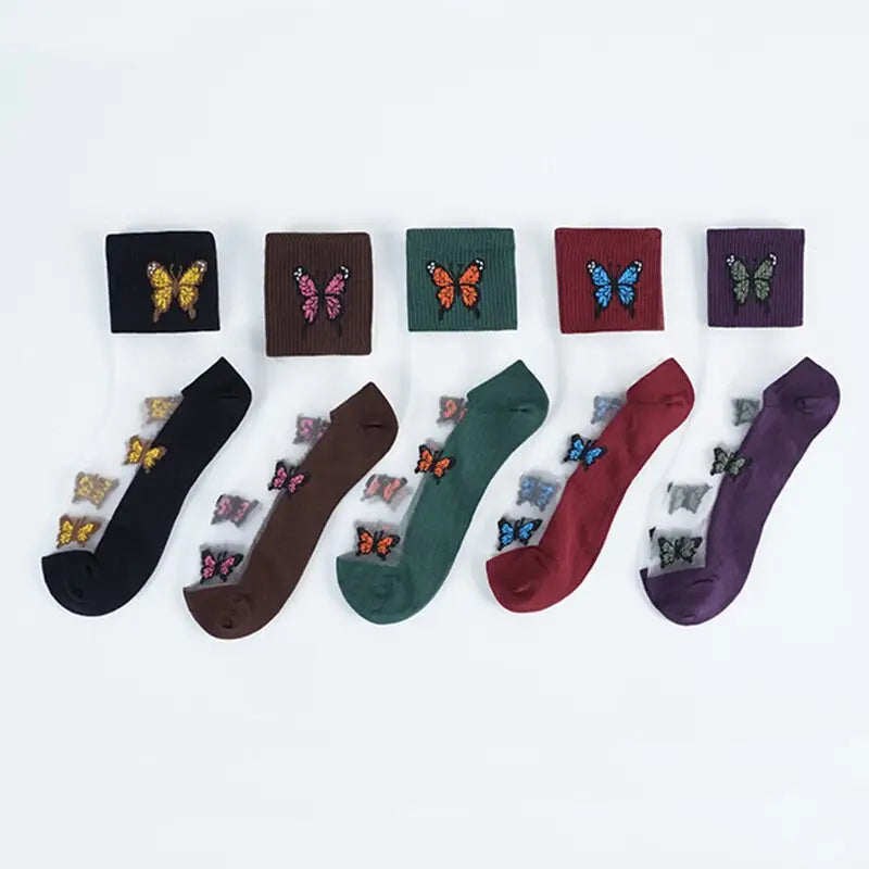 Butterfly Transparent Ankle Socks Cotton Rayon Low Tube