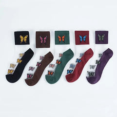 Butterfly Transparent Ankle Socks Cotton Rayon Low Tube