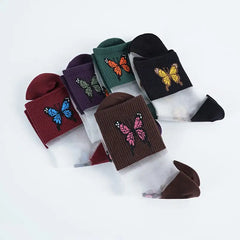 Butterfly Transparent Ankle Socks Cotton Rayon Low Tube