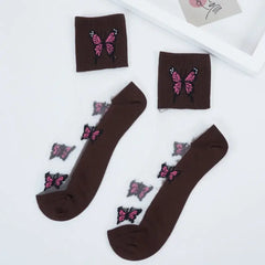 Butterfly Transparent Ankle Socks Cotton Rayon Low Tube
