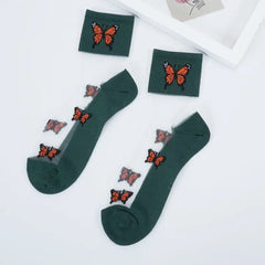Butterfly Transparent Ankle Socks Cotton Rayon Low Tube