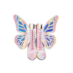 Butterfly Wings Pink Sequined PU Leather Stiletto Boots