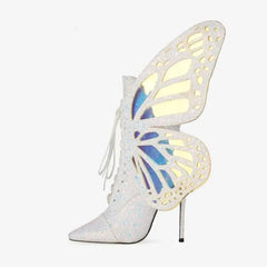 Butterfly Wings Sequined PU Leather Stiletto Boots