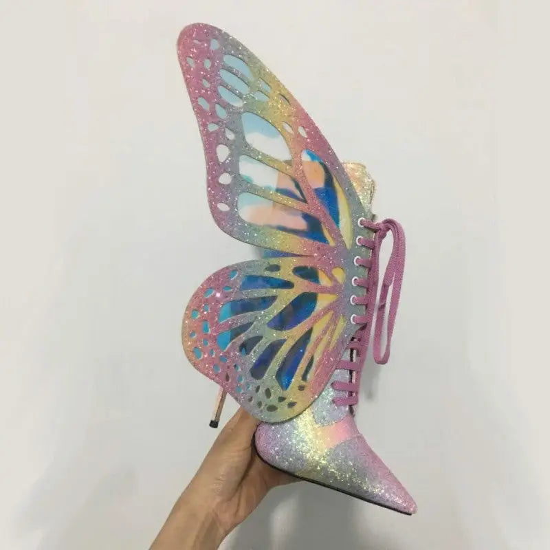 Butterfly Wings Sequined PU Leather Stiletto Boots Euro Size