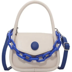 Button and Chain Contrast Color Cute Hand-bag