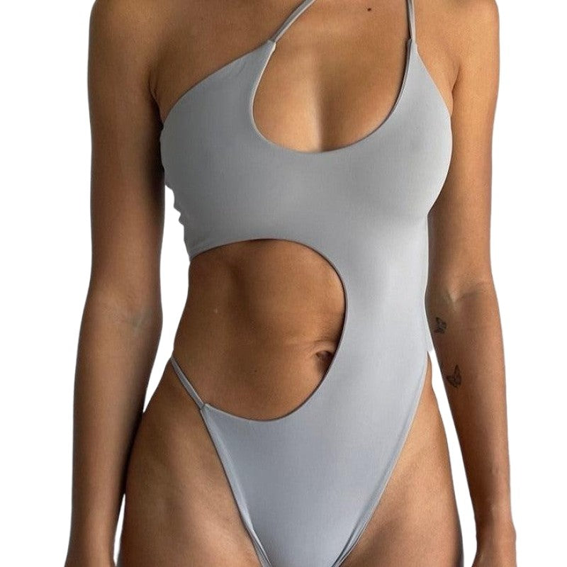 Solid One Piece Hollow Out Monokini - Gray / S - Swimsuit