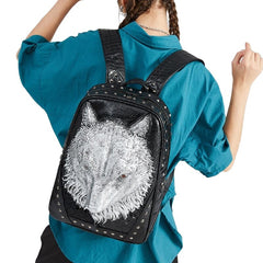 Wolf Head 3D Embossed PU Leather Backpack - Accesories