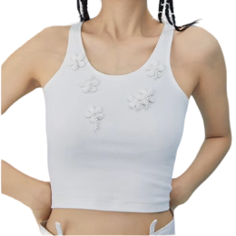 Multi-Color Beaded Strappy Flower Top - White / One Size
