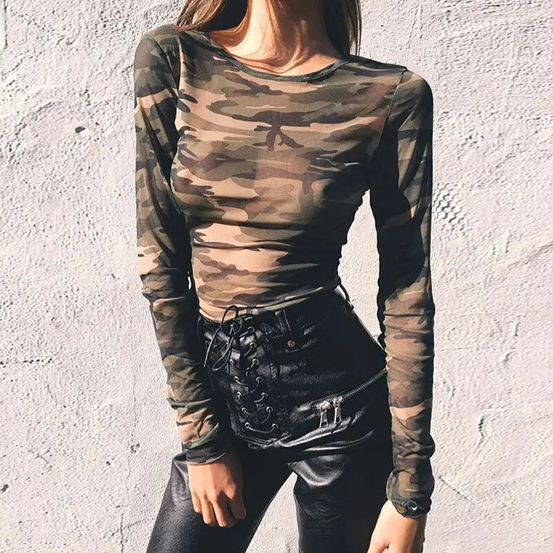 Camouflage Long Sleeve Crop- Top