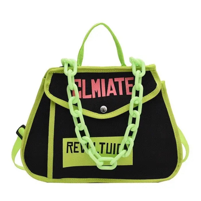 Canvas Handbag Climate Revolution Chain Small Bag Black