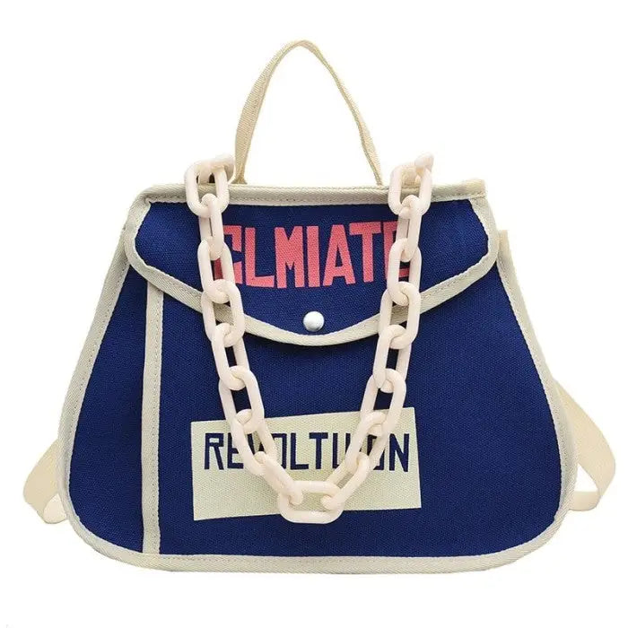 Canvas Handbag Climate Revolution Chain Small Bag Blue