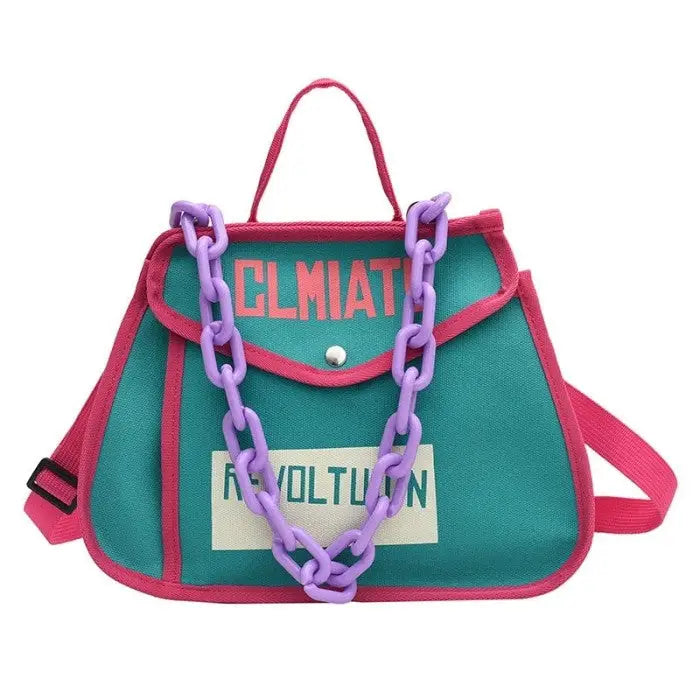 Canvas Handbag Climate Revolution Chain Small Bag Green