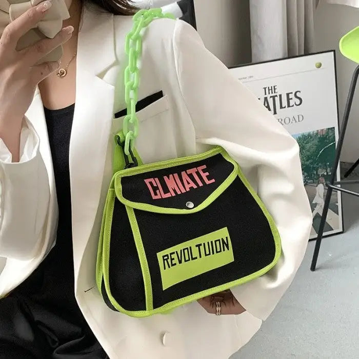 Canvas Handbag Climate Revolution Chain Small Bag