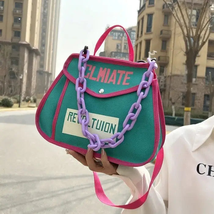 Canvas Handbag Climate Revolution Chain Small Bag