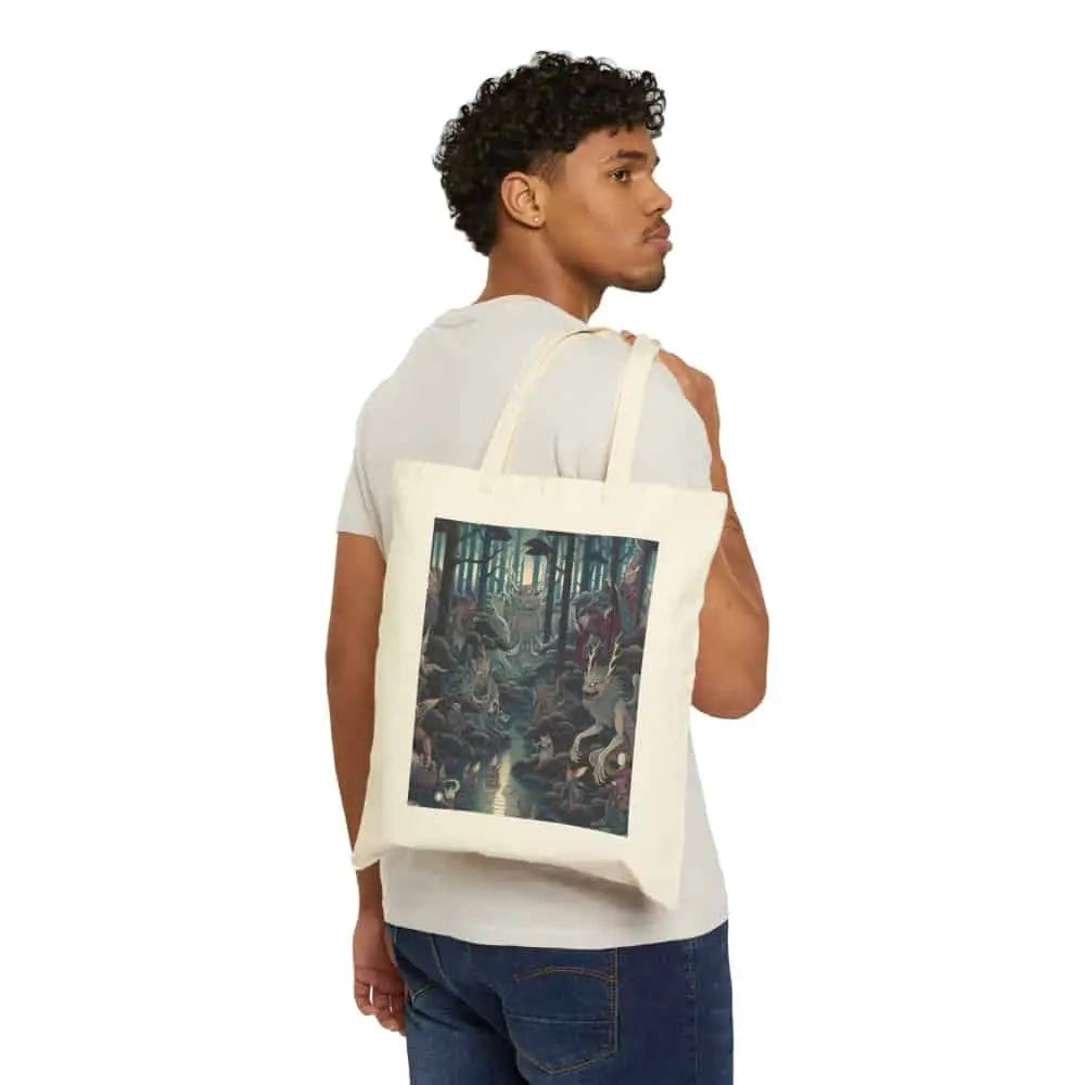 Canvas Tote Bag with Diverse Yokai Creatures Design