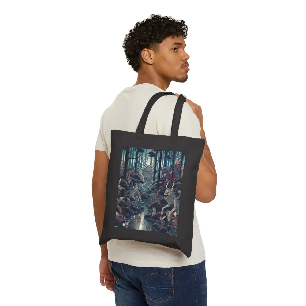 Canvas Tote Bag with Diverse Yokai Creatures Design