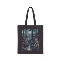 Canvas Tote Bag with Diverse Yokai Creatures Design Black