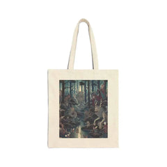 Canvas Tote Bag with Diverse Yokai Creatures Design Natural