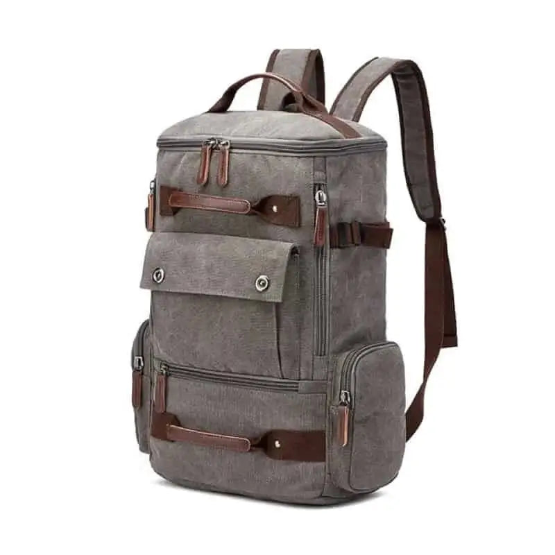 Canvas Travel Flap Pockets Rucksack Backpack - Gray