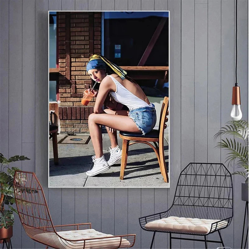 Canvas Wall Art Girl Wearing Denim Bathing Suit
