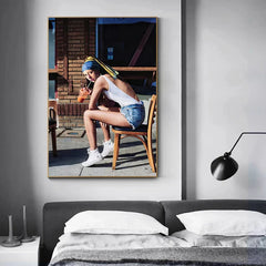 Canvas Wall Art Girl Wearing Denim Bathing Suit