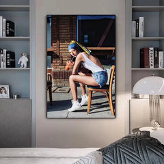 Canvas Wall Art Girl Wearing Denim Bathing Suit