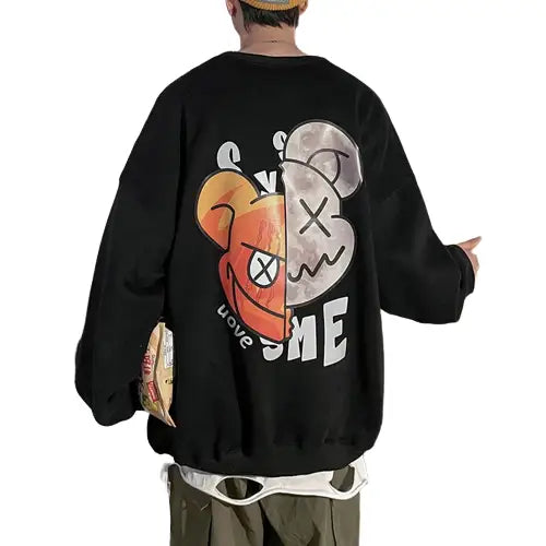 Capacity Face Bear Oversize Sweatshirt - Black / M