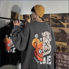 Capacity Face Bear Oversize Sweatshirt - Gray / M