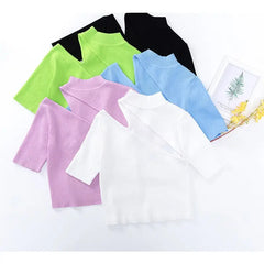 Caramel High Neck Ribbed Knit Crop Top