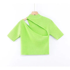 Caramel High Neck Ribbed Knit Crop Top Green / S