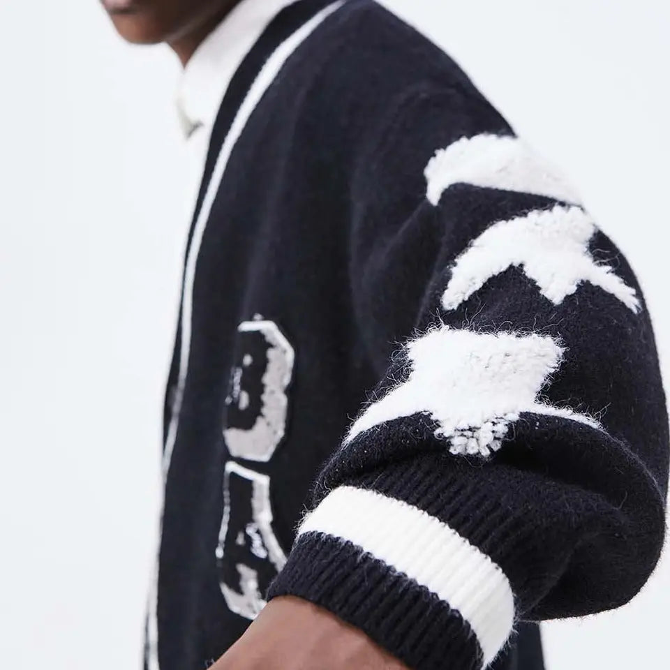 Cardigan College Knitted Sweater Acrylic Crew Neck