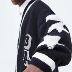 Cardigan College Knitted Sweater Acrylic Crew Neck