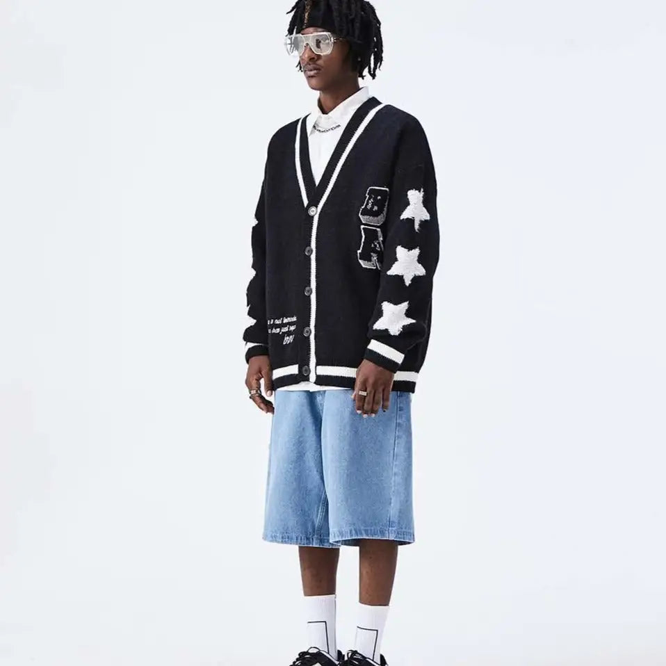 Cardigan College Knitted Sweater Acrylic Crew Neck